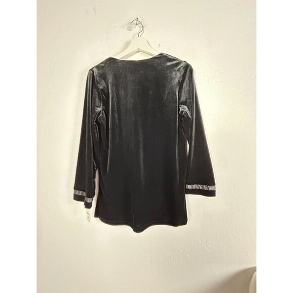 Oscar De La Renta Pink Label Black Womens Velvet Tunic Top Small Satin Trim New - Picture 2 of 7